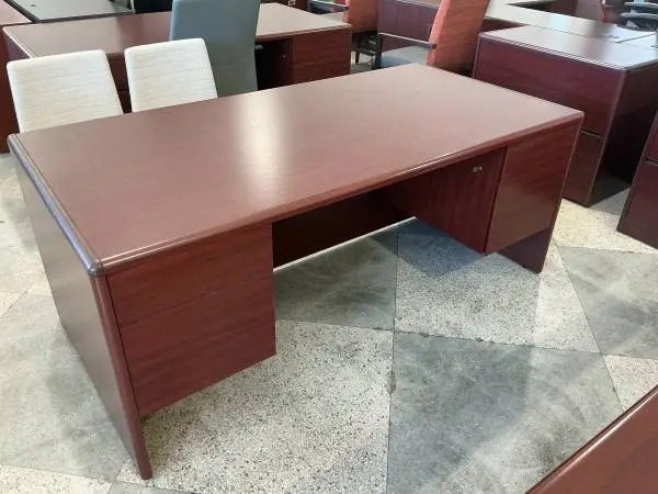 6W x 3D executive double pedestal desk by OFS in Mahogany Laminate