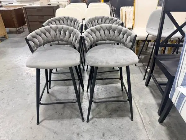 Upholstered Counter & Bar Stool Gray Weaving Design (Set Of 4)