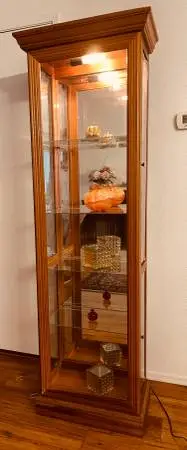 Curio Knick-Knack Display Cabinet Lighted Mirrored 6ft Tall Solid Wood