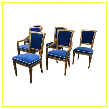 Heritage Neoclassical Blue Velvet Dining Chairs, Set Of Six. Estimate