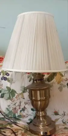 Brass table lamp with vintage fabric shade