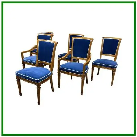 Heritage Neoclassical Blue Velvet Dining Chairs, Set Of Six. Estimate