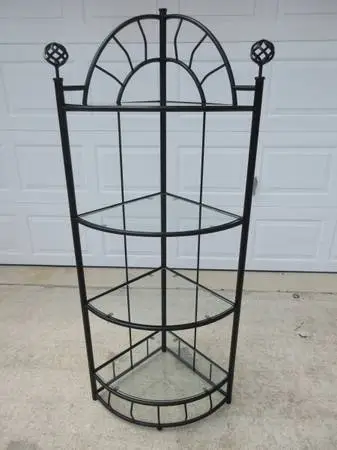 Black Metal Corner Shelf with 4, 1/4-inch-Thick Glass Shelves