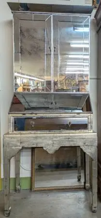 Mirrored Secretary Desk w/ Hutch, Bedroom or Living Room Storage