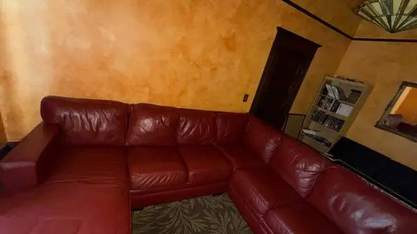 Large Red Leather Sectional Sofa with Chaise -- Custom Made