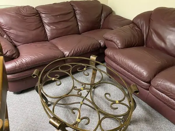 Leather Sofa Set with two Ottomans (Tempered Glass)