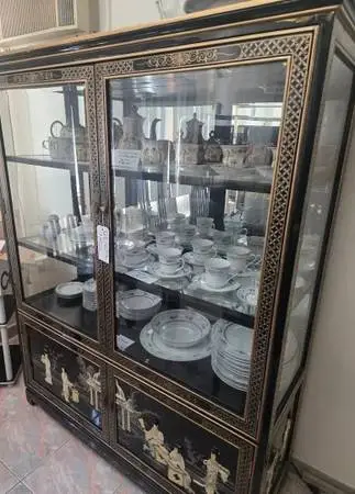 Gorgeous Chinoiserie Black Lacquer Curio Cabinet & More