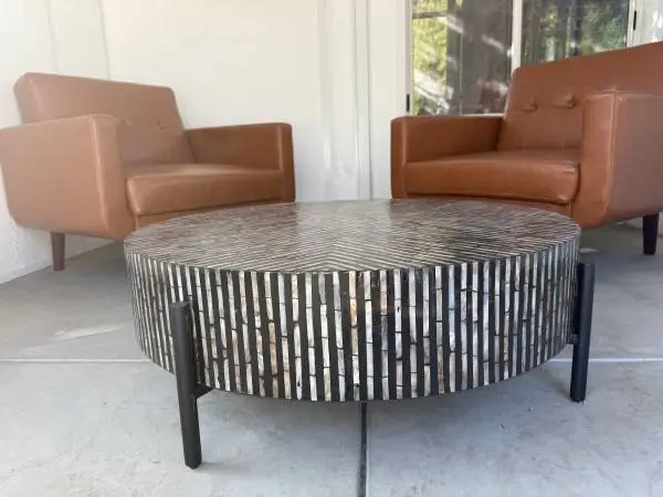 New faux leather chairs, coffee table