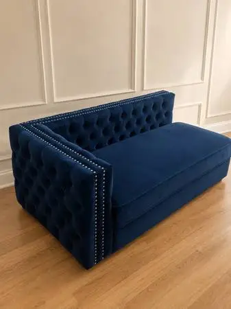 Navy Blue Velvet 3-Seat Sofa
