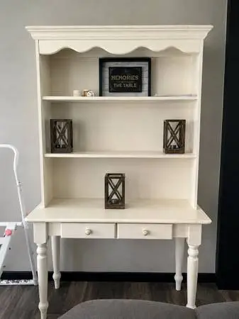 White Farmhouse Hutch / Desk with Shelving – $300