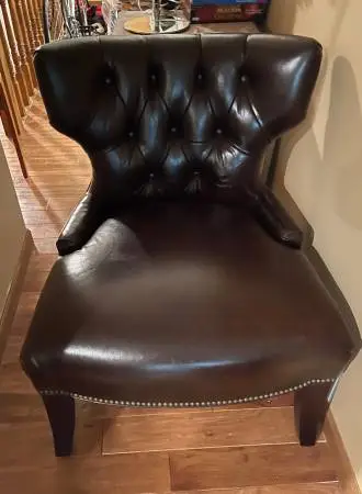 ROOM and BOARD TUFTED BROWN LEATHER CHAIR