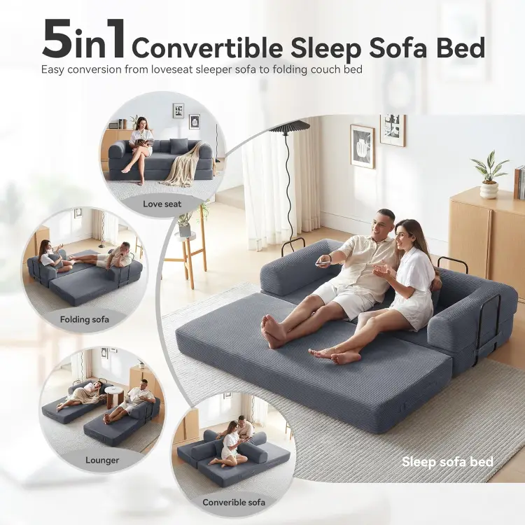 Convertible Corduroy Sofa Bed – Modern Comfort Meets Versatile Design (Free Home Delivery)
