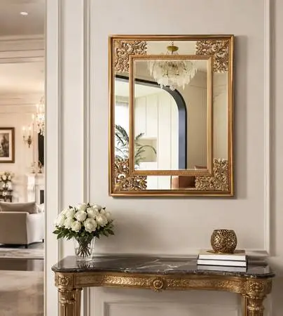 Ornate Gold Beveled Wall Mirror – 47 x 35