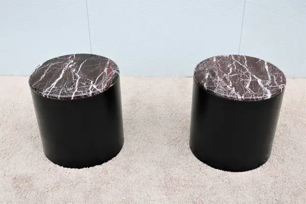 Mid-Century Modern Paul Mayen Style Marble Top Drum Side Table a Pair