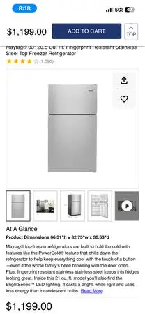 New Maytag Fridge Top Mount Freezer Stainless Retail$1199