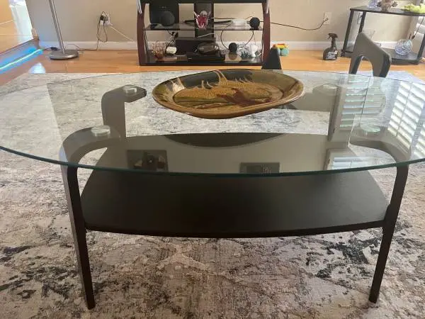 Danish style coffee table, mahogany wood with oval top