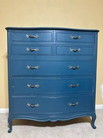 Vintage French Provincial 6-Drawer Tall Chest Dresser — Navy Blue