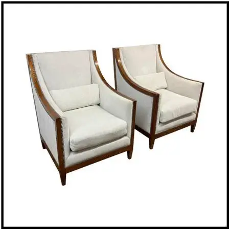 French Modernist Slope Arm Lounge Chairs, Pair. Estimated Price: $7,00