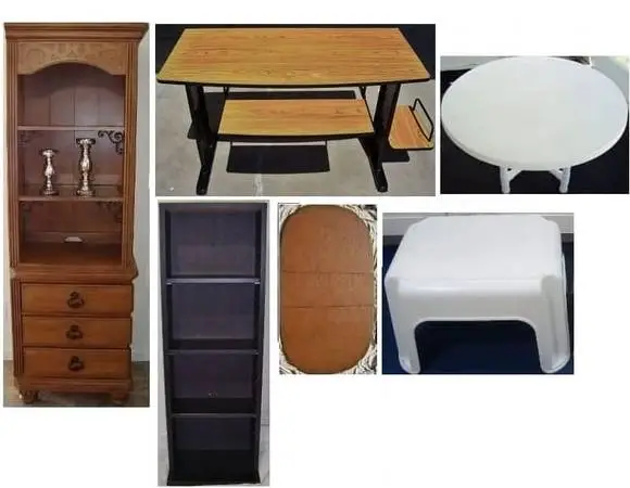 Computer & patio tables; hutch; tower; table pad; step stool