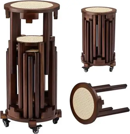 Stackable Wood Dining Stools Set of 6, Durable, Portable Storage Space Saver