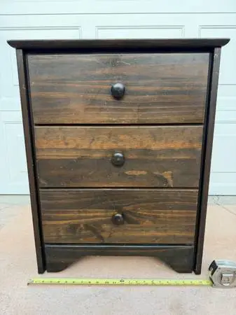 Rustic Dark-Stained 3-Drawer Wood Chest / Nightstand – Great DIY Proj
