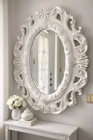 Large Oval mirror with frame wall decor