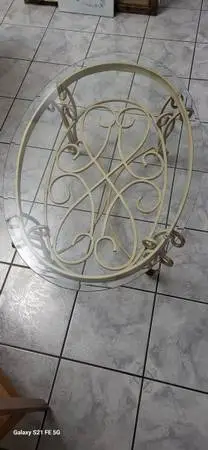 Metal frame, glass top coffee table