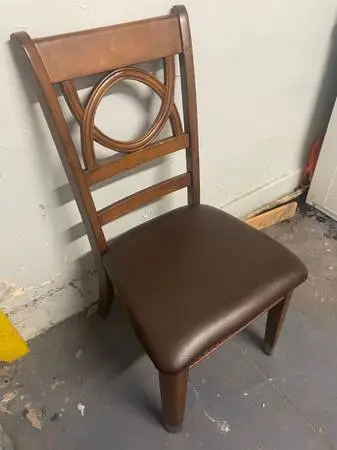 Heavy Brown Leather Wooden Dining Living Room Kitchen Solid Wood Chair