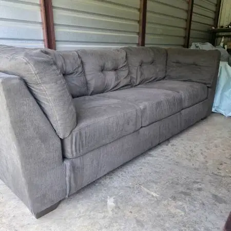 Large Gray Fabric Couch – Tufted Back