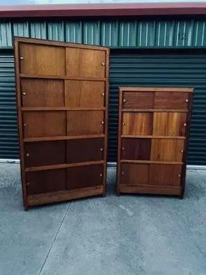 Matching Mid-Century Modern Solid Wood Sliding Doors Cabinets Each