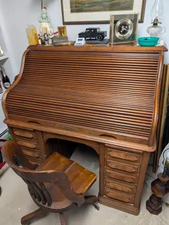 1800s SOLID OAK ROLLTOP DESK by DERBY DESK /Excellent