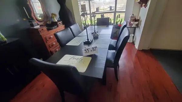 Dining room set with 6 genuine leather parsons chairs $995.00