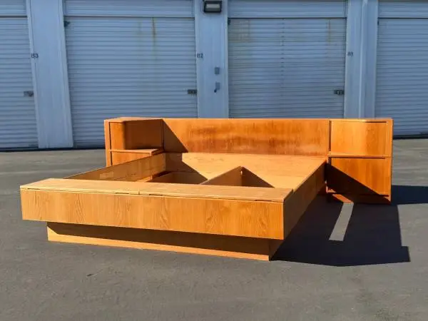 Vintage Danish Modern Teak King Platform Bed Set by Poul Hundevad