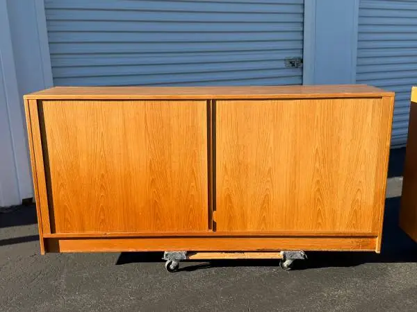 Vintage Danish Modern Teak Long tambour door dresser/ credenza