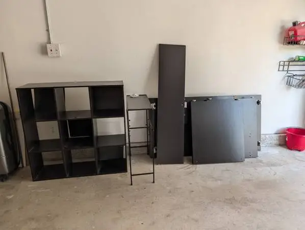 Desk, Bookshelf, and ceiling fan