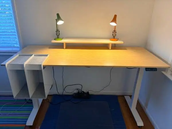 Office set up, Workstation, Study area:Standup desk, chair, lights,etc