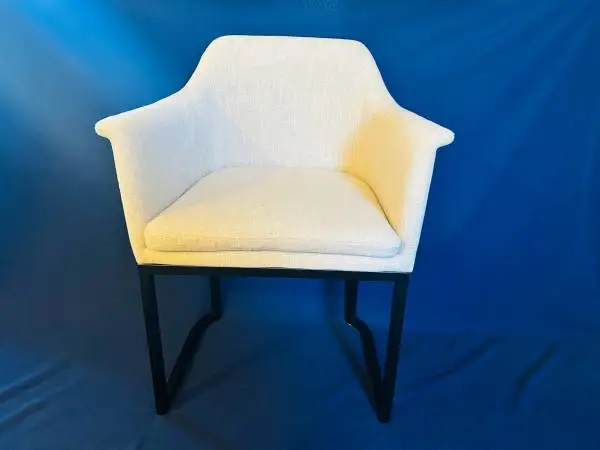 Modern Cream Fabric Armchair with Black Metal Frame
