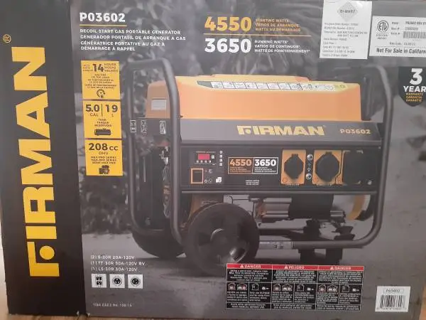 Firman gas generater 3650 new in box