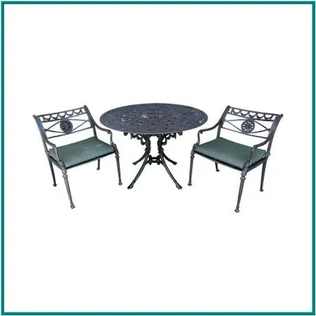 S. Lecon Circa 1990 Neoclassical Cast Metal Patio Dining Set, 42 Inche