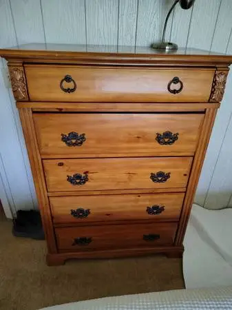 Dressers, one tall 5 drawer & one double wide 7 drawer with mirror