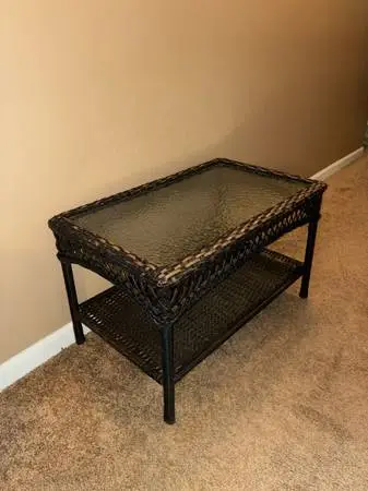 Wicker and Glass Patio Table.