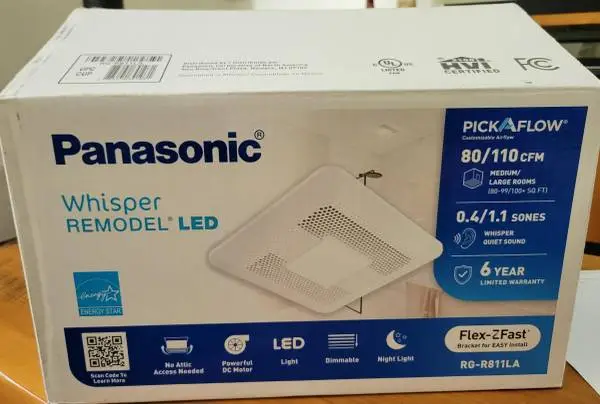 Panasonic Whisper Remodel Bath Fan with LED Light