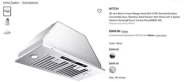 IKTCH 36 inch Built-in/Insert Range Hood 900 CFM Ducted / Ductless New