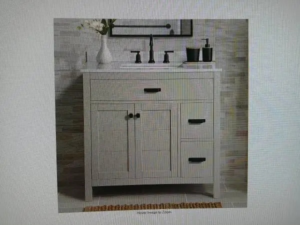 NEW 37 INCH BEIGE BATHROOM VANITY COMBO WITH STONE MARBLE TOP AND SINK