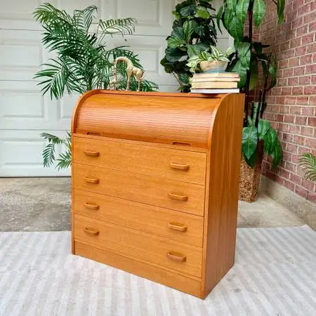 Vintage MCM Danish Teak Roll Top Desk / Dresser