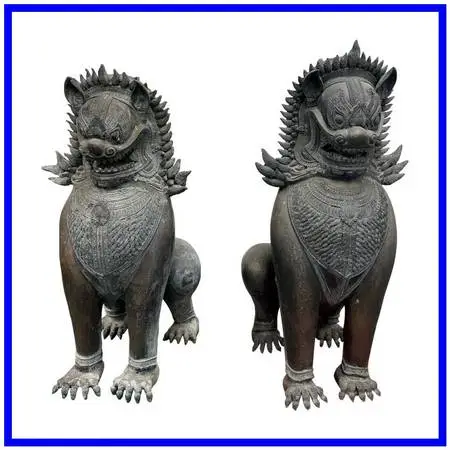Vintage Singha Guardian Lion Sculptures, Set Of Two