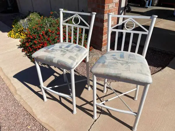 2 Bar Stools - High Backs with Fabric Seats - Great Shape!!!