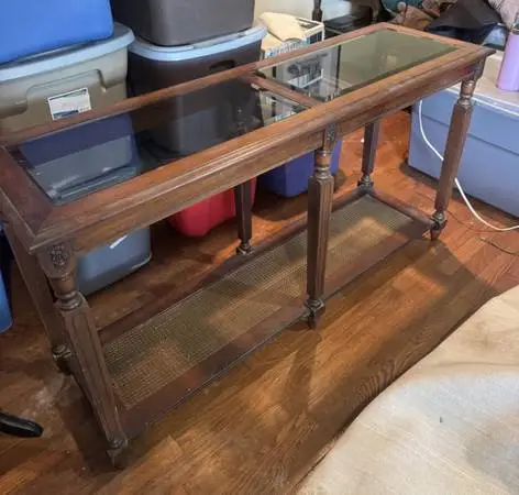Vintage 1970s Mid-Century Console / Sofa Table - Walnut & Glass with m