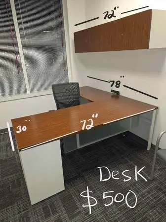 L-SHAPED OFFICE DESK W/ WALL OVERHEAD