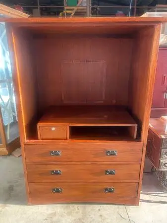 Mission-style oak media armoire